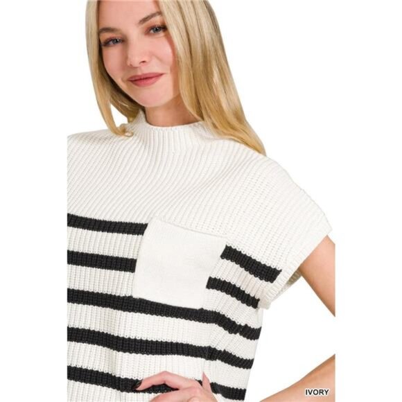 Zenana Short Sleeve‎ Stripe Sweater - Picture 3 of 4